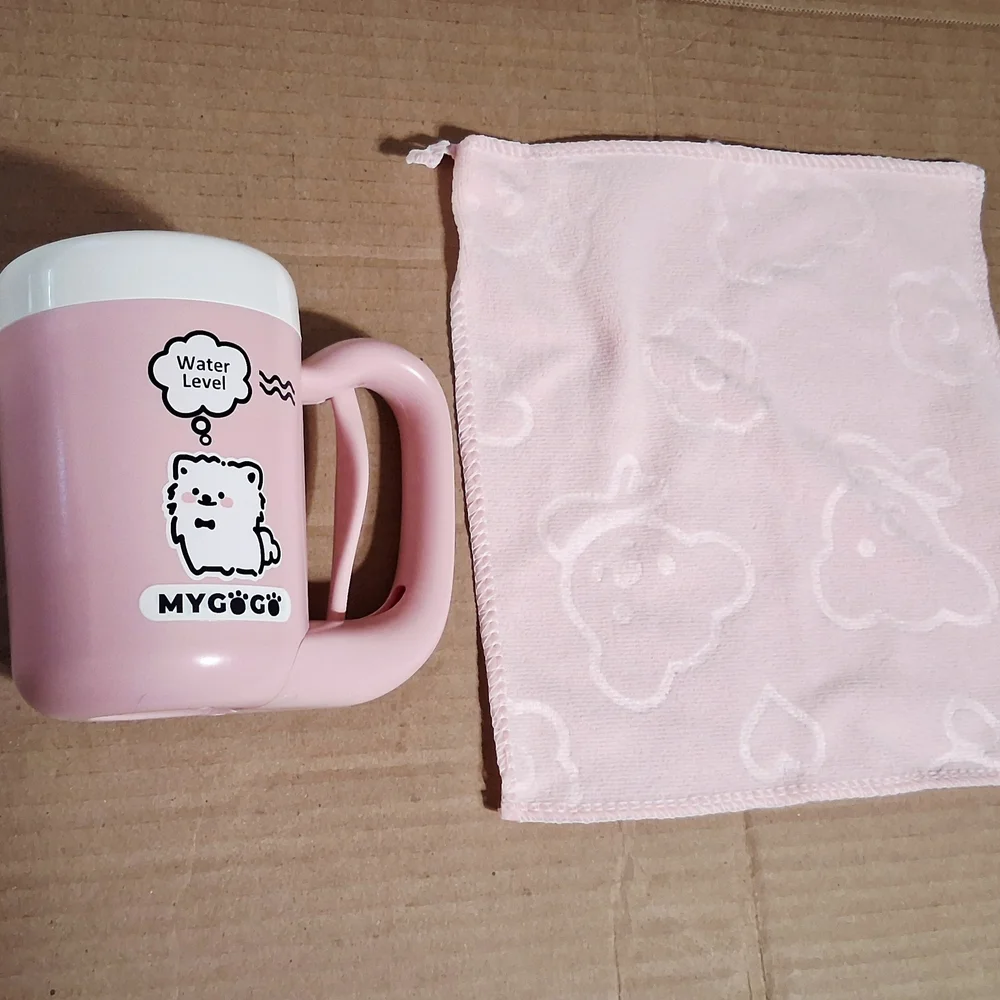 Pink Dog Grooming Paw Cleaner and Towel Set